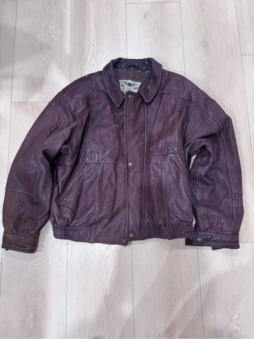 Men's Brown Leather Bomber Jacket - Classic Varsity Style
